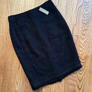 NWT J Crew Textured Tweed Pencil Straight Skirt with Fringe in Black SIZE 2 NEW!
